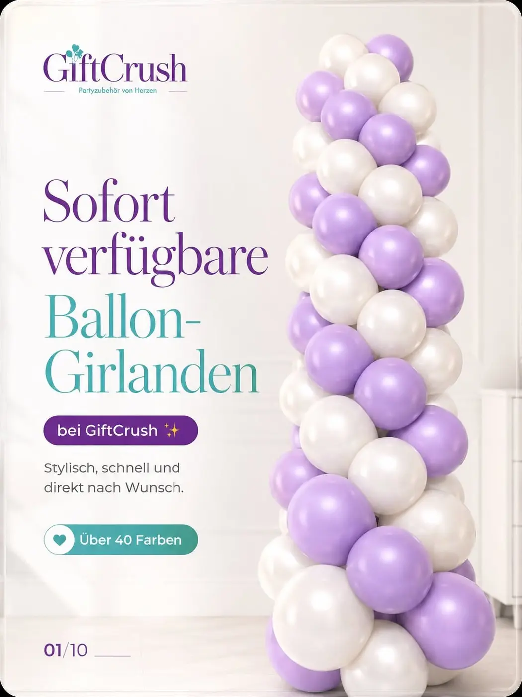 Kurzfristig vorbereitete Ballongirlande in Lila und Weiß